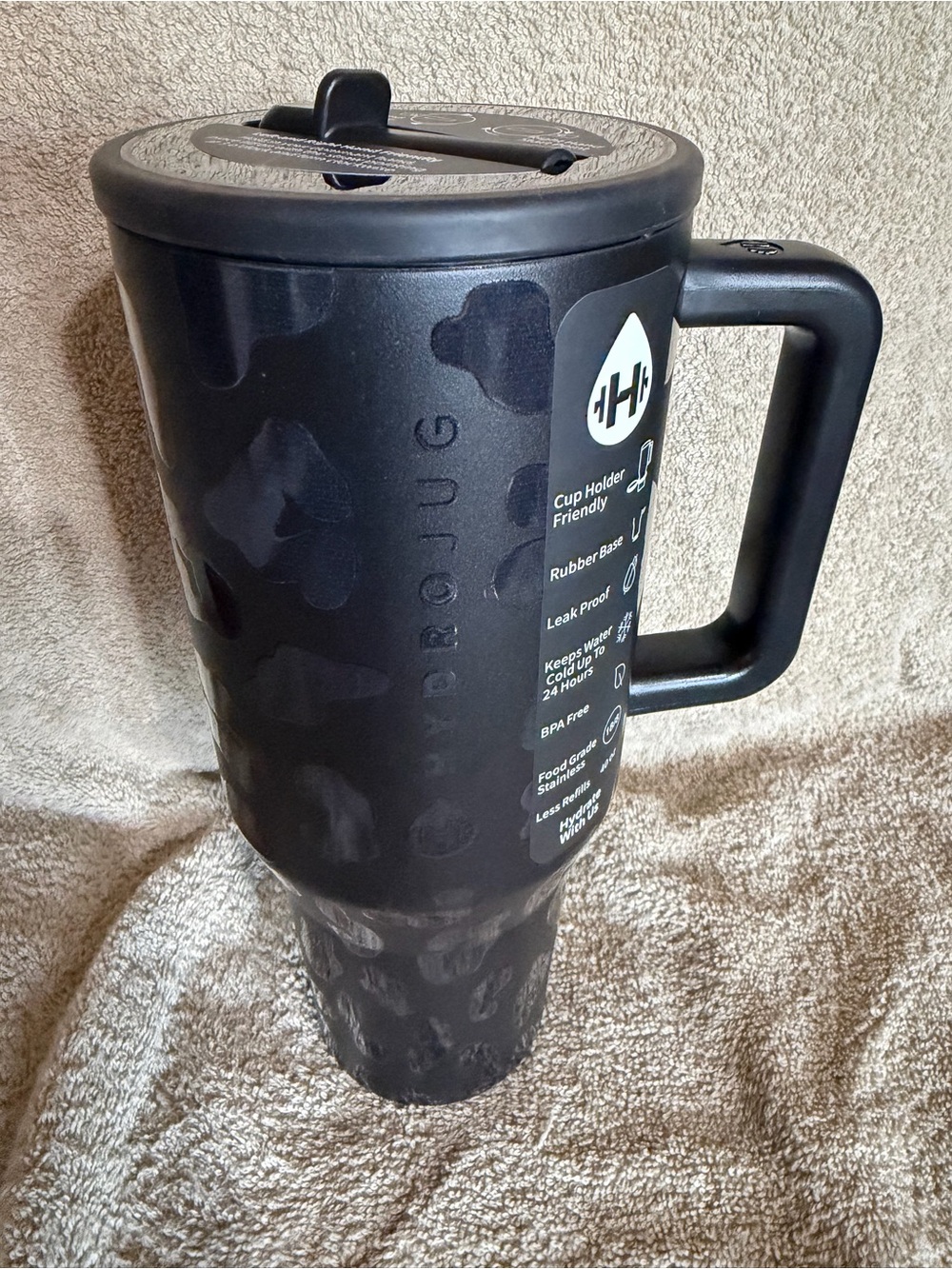 HydroJug Black Matte Leopard Travel Mug with Handle